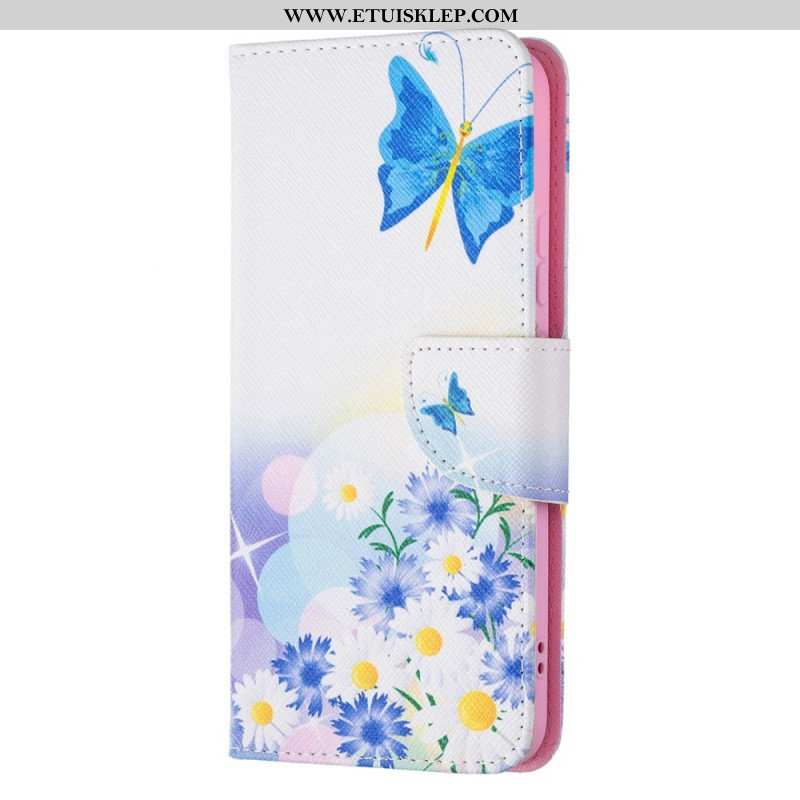 Etui Folio do Samsung Galaxy S22 Plus 5G Malowane Motyle I Kwiaty